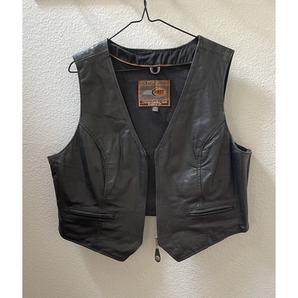 Gently Worn Black 100% Leather Vest - Size XXL